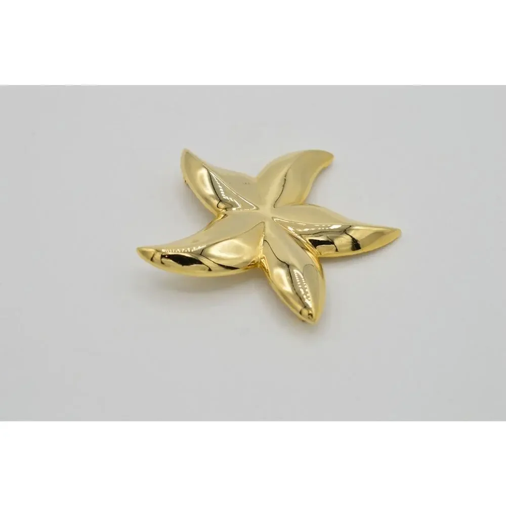 Vintage Star Flower Pin Brooch Large Starfish Gold Tone Chunky NOS 1980s 9B